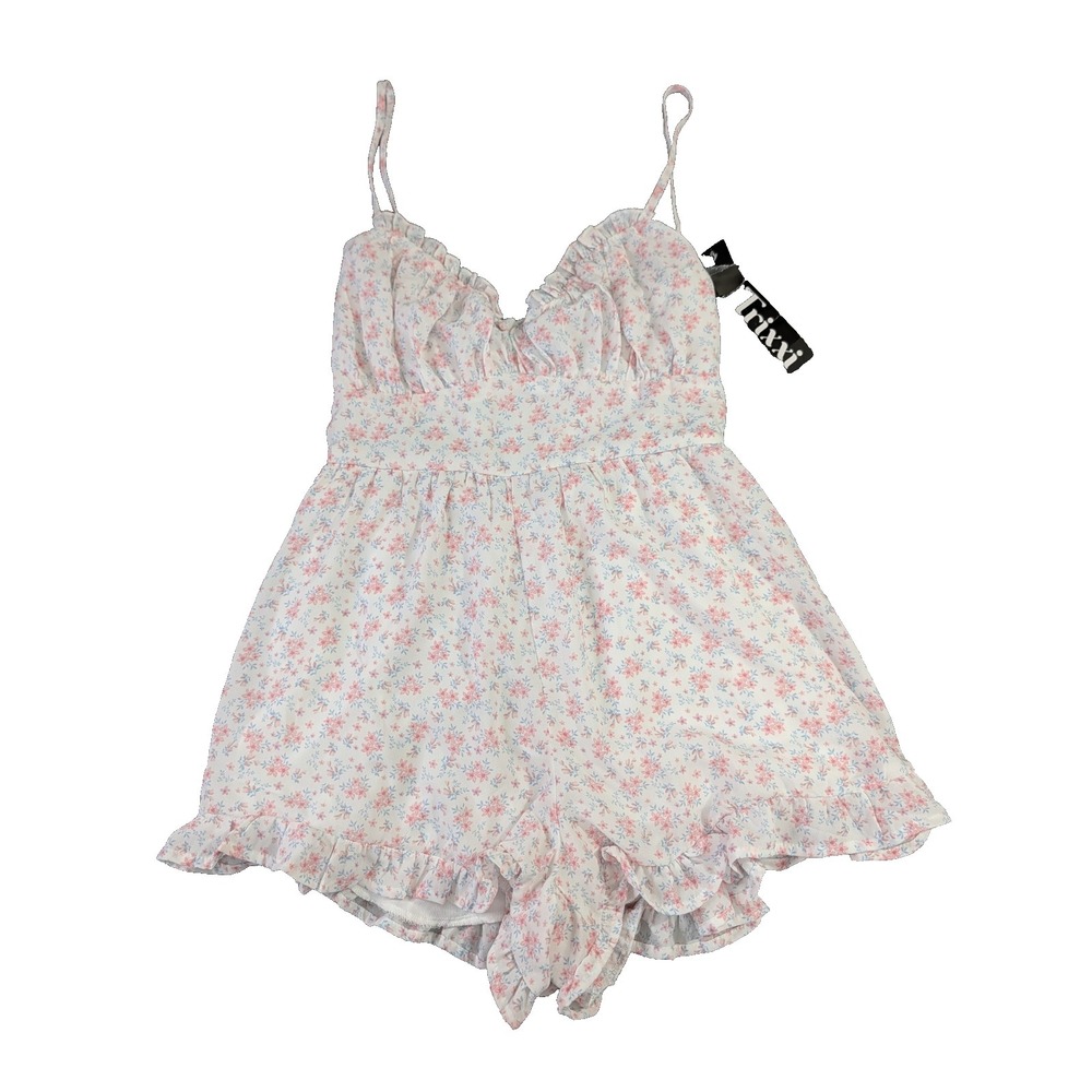 Trixxi Babydoll Romper Womens M White Floral Y2K Coquette Fairy Cottage Feminine